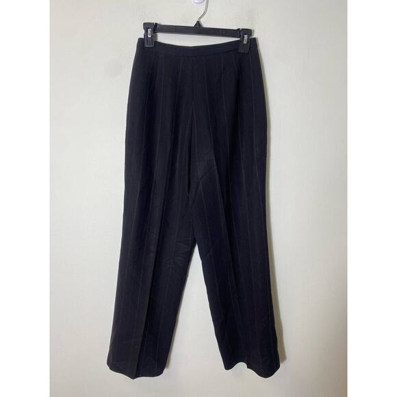 Casual Corner Black Wide Leg Small Stripes Slacks Front Zipper Sz 6 - Picture 2 of 3